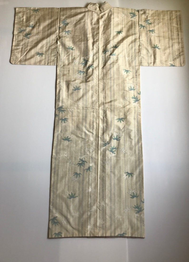Bridesmaids Robe Asian Robe Vintage Japanese Kimono Cream Kimono M Bamboo Pattern Kimono Robe Long Boho Kimono Ladies Kimono