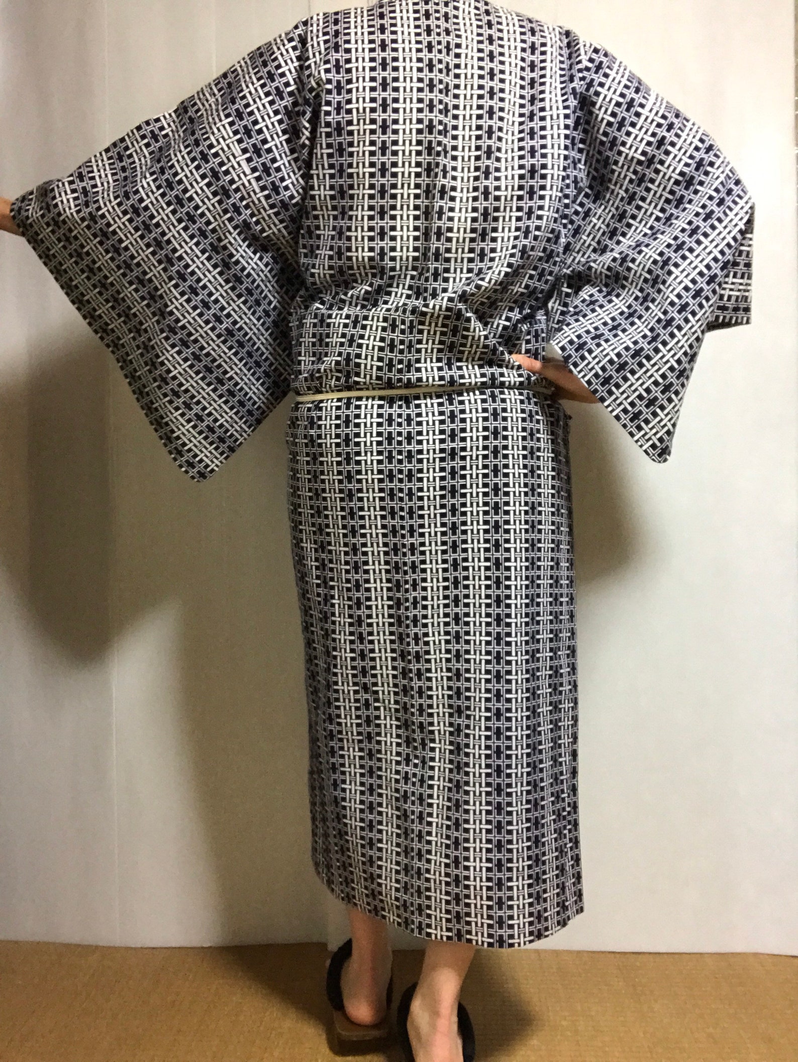 Kimono Robe Mens Cotton Yukata Japanese Long Dressing Gown Etsy