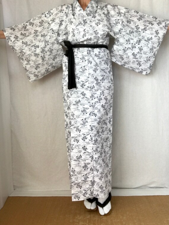 Japanese Yukata Kimono Dress White & Indigo Cotto… - image 3