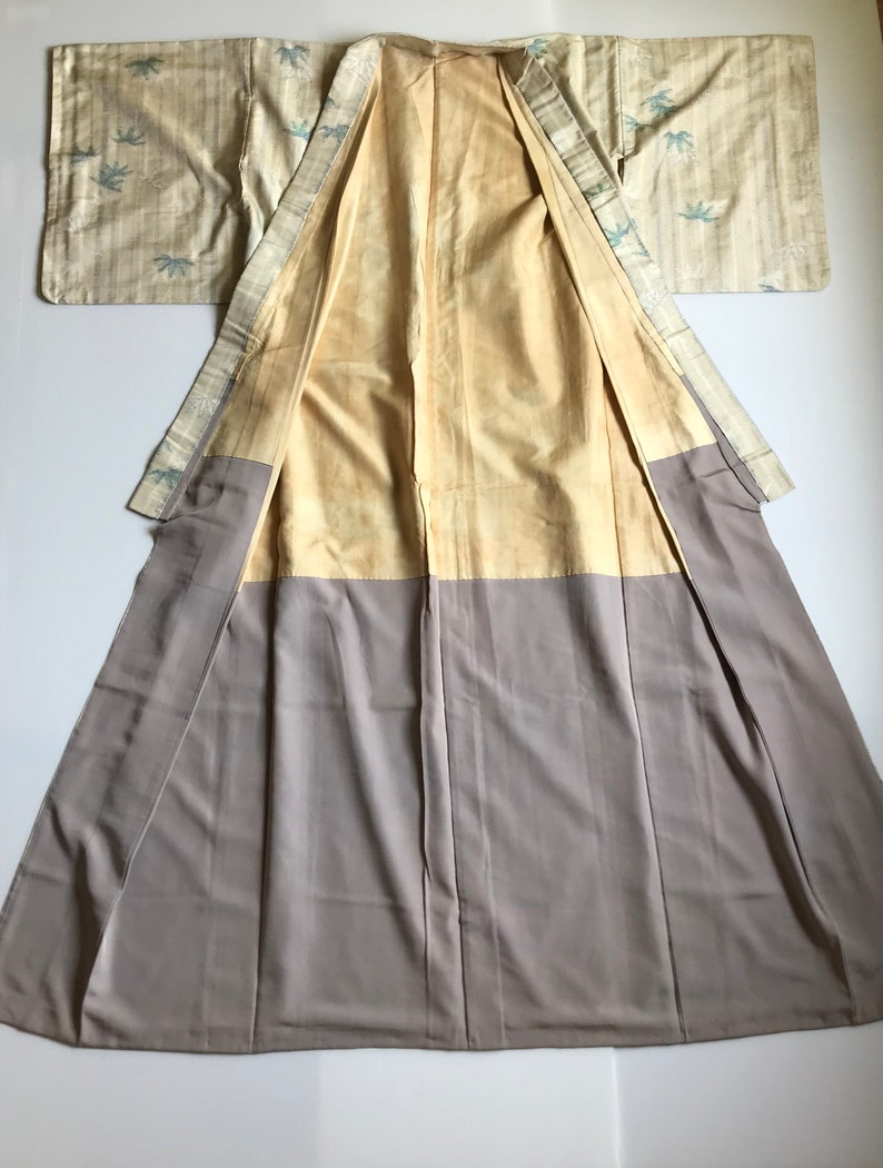 Bridesmaids Robe Asian Robe Vintage Japanese Kimono Cream Kimono M Bamboo Pattern Kimono Robe Long Boho Kimono Ladies Kimono