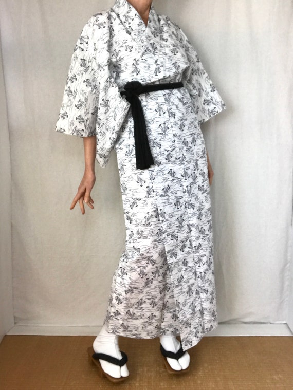 Japanese Yukata Kimono Dress White & Indigo Cotto… - image 4
