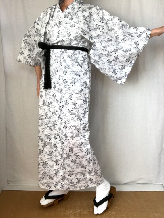 Japanese Yukata Kimono Dress White & Indigo Cotto… - image 5