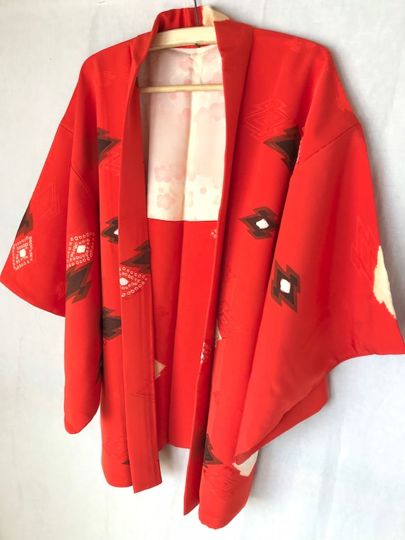 Red Kimono Jacket Shibori Haori Vintage Japanese T