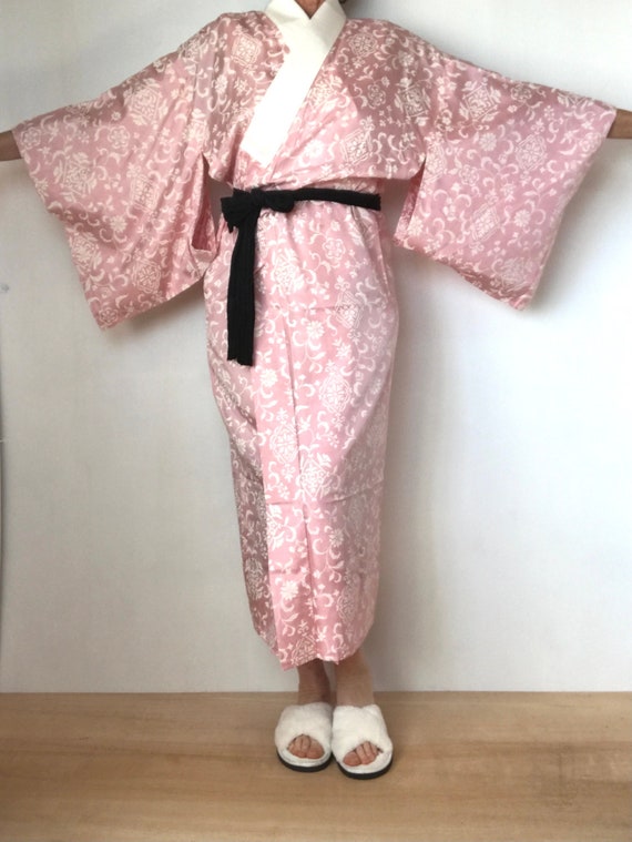 Pink vintage women's kimono juban undergarment showing traditional Japanese underwear construction and design