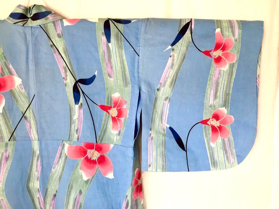 Yukata Kimono Dress Japanese Pale Blue Floral Cot… - image 8