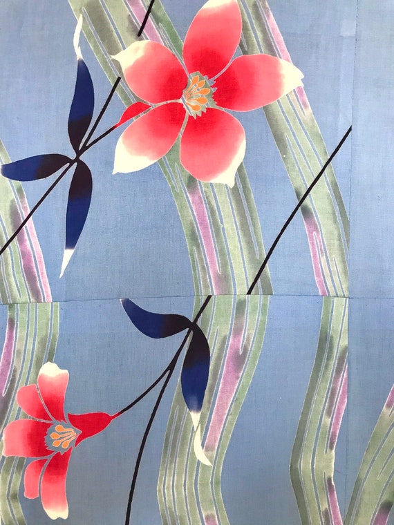 Yukata Kimono Dress Japanese Pale Blue Floral Cot… - image 4