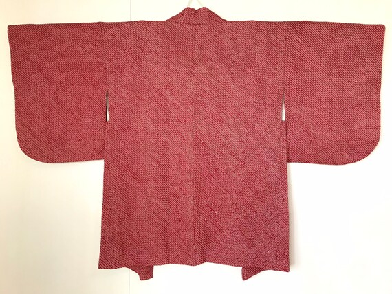 Shibori Silk Haori Kimono Jacket Red Excellent Vi… - image 10
