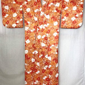 Traditional Japanese Kimono Robe Floral Womens Long Orange Dressing ...