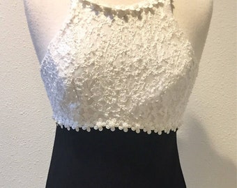 Vintage 'Marnie West' Black & White Lace Empire Waist Prom Dress, Size 10