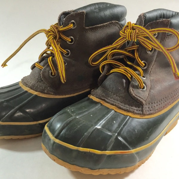 Vintage Green & Brown Suede Thin Insulation/Steel Shank Duck Boots by Thermo Lite Youth Size 1