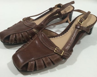 Brown Leather Heeled Sandal Shoes by Naturalizer Ladies Size 7 M