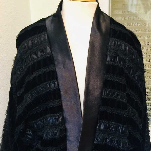 Stunning 1970's 'Andree' Gaye' The Shirt off My Back / Black Velvet / Lace / Ribbon Bolero Jacket Size 12 to 14