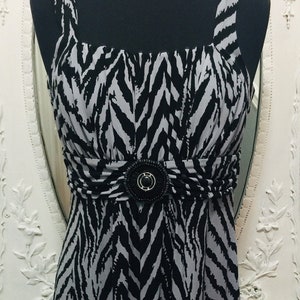 Sexy Zebra Print Sleeveless Maxi Dress with Beaded Embellishment Women's Size Medium