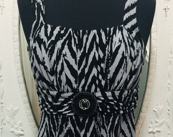 Sexy Zebra Print Sleeveless Maxi Dress with Beaded Embellishment Women's Size Medium