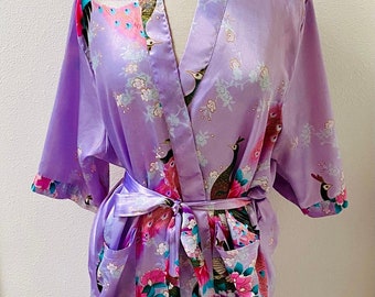 Asian Purple Peacock Design a short Robe Size Medium/ Large