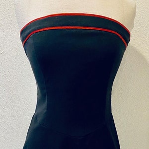 Vintage 'Ruby Rox' Black Party Dress: Red Trim, Tulle Slip - Size 7/Small