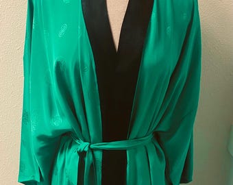 Vintage Green & Black Asian Inspired Robe Unisex Size Large