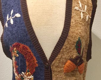 Brown Knit Harvest Time / Thanksgiving / Fall / Autumn Carnival / Festival Knitted / Sweater Vest / by Capacity Ladies Large