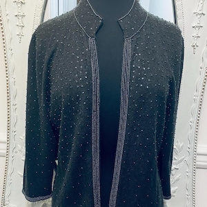 Mid-Century Glamour Days Black Beaded Sequined Sweater / Gala / Evening/ Cocktail / Cardigan Sweater Women&#39;s Medium