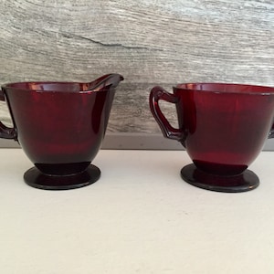 Lovely Collectible Ruby Red Mid Century Glass Cream and Sugar Set