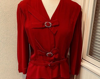 Stunning 'Julettes Originals' for Paula Dean Ruby Red 1940's Skirt Suit Women's Medium