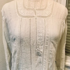 Vintage 1920&#39;s Handkerchief Linen Detailed Lace Blouse Women&#39;s Medium
