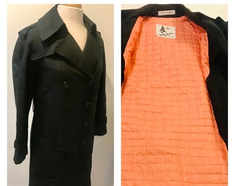 Vintage 1960's Misty Harbor, any Weather Coat / Black Double Breasted Trench Coat / Byrd Cloth Women's Size 8