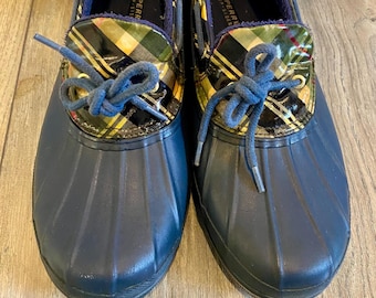 Vintage Sperry Duck Shoes: Navy Plaid Topsider Boat Shoes, Women's 9.5-10