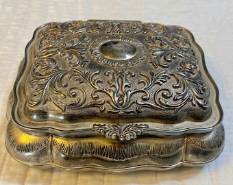 Silver Victorian Ornate Detail Slightly Rectangular Jewelry Box / Trinket box / Memory Box
