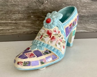 Hand Crafted Porcelain Mosaic Ceramic Art  Shoe Planter  / Decorative Mosaic Shoe / Granny Shoe Art / Planter