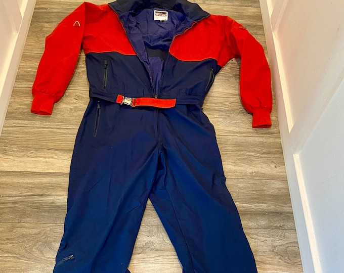 Retro Onepiece Ski Jumpsuit / Snow Suit 'liberty Bell' Red and Navy