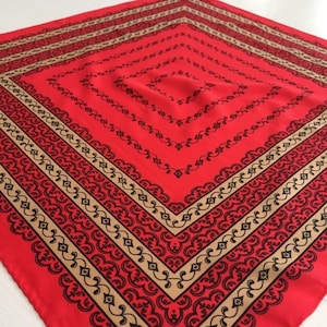 Vera Neumann Silk Scarf: Red, Black & Beige Abstract Design