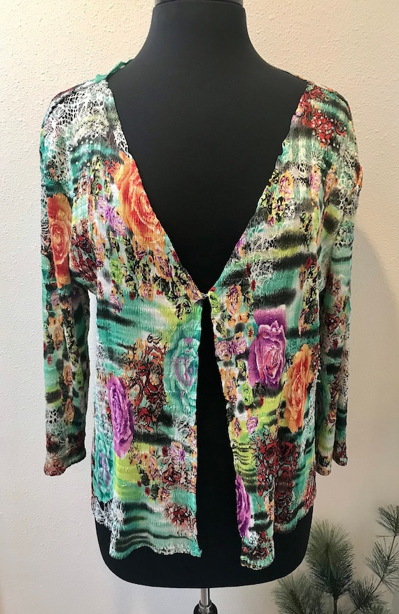 Y2K Stretchy and Sequined alberto Makali Designer Bold Colors Cardigan Dress Jacket Women s XL Etsy