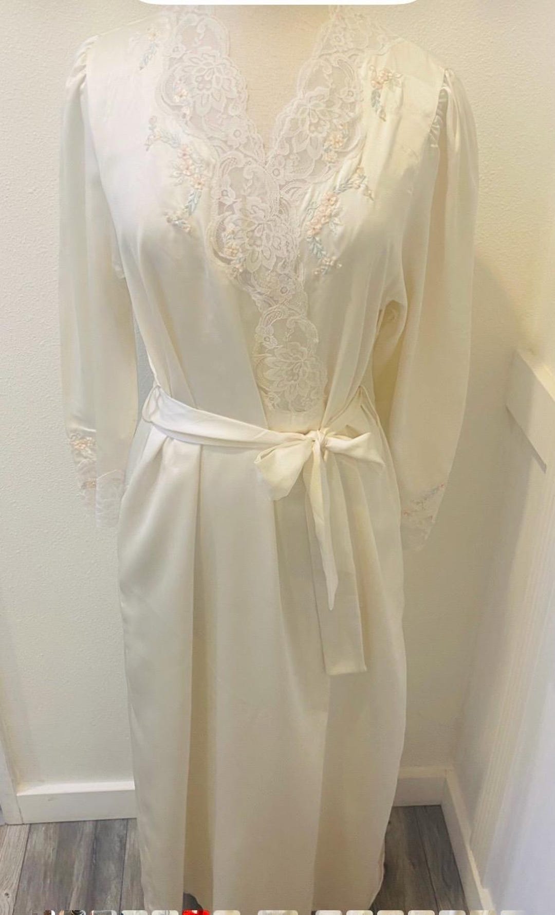 Long Embroidered Robe Ivory Lace Embroidery Robe: Sentiments, Women's Size 10/12 - Etsy
