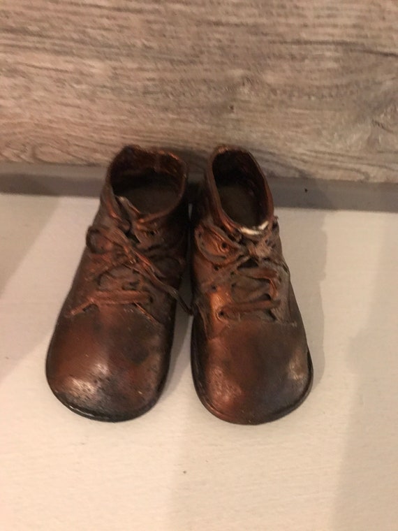 Sweet 1940's Pair of Bronze Baby Shoes - image 1