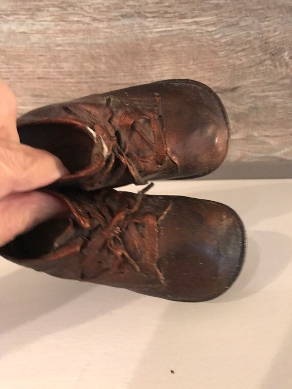 Sweet 1940's Pair of Bronze Baby Shoes - image 7