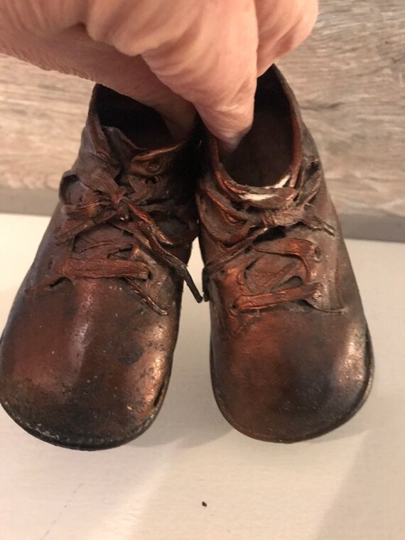 Sweet 1940's Pair of Bronze Baby Shoes - image 3