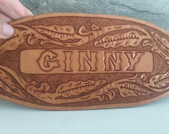 Handmade Personalized 'Ginny' Wide Sash Style /  Hand Tooled Tan Leather Belt Size XXS