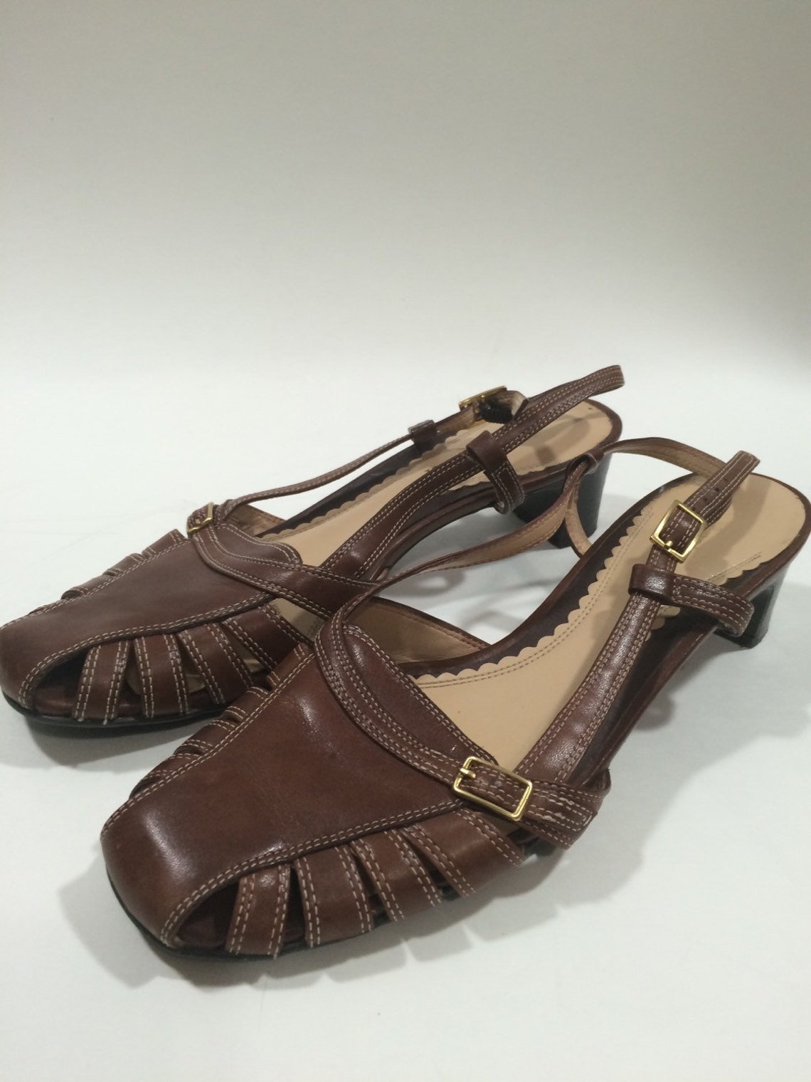 Brown Leather Heeled Sandal Shoes by Naturalizer Ladies Size 7 - Etsy