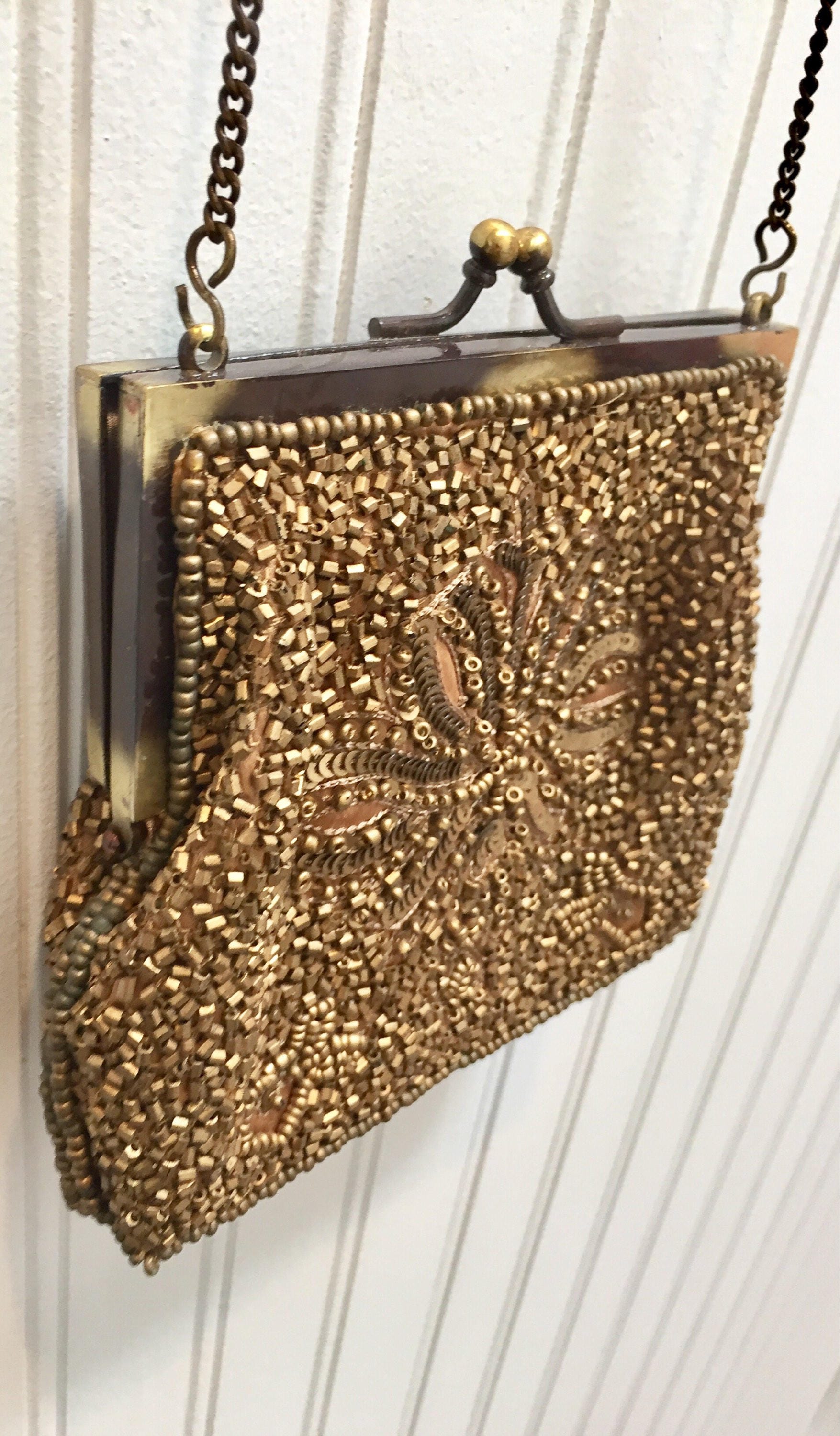 Muted Gold Sequined Beaded Evening Purse /Glam Style /with Etsy