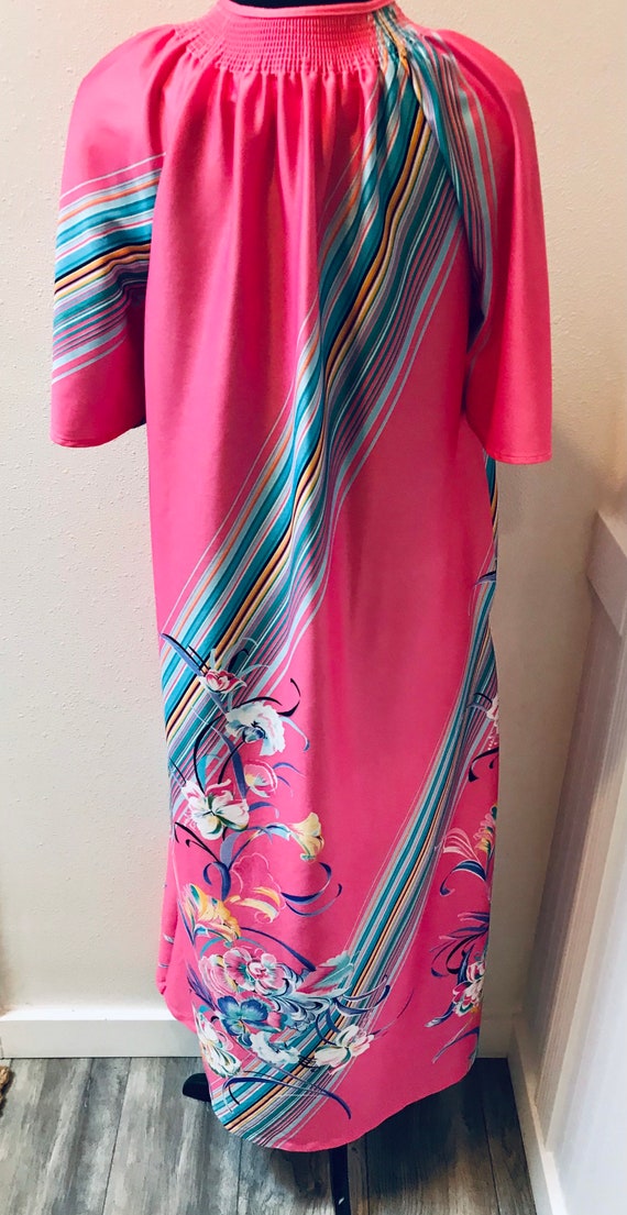 1960's Zipper Front Pink Psychedelic Floral Maxi … - image 7