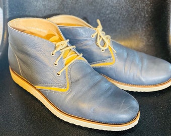 Vintage 'Faconnable' Slate Blue and Tan Leather Ankle Boots Men's Size 11