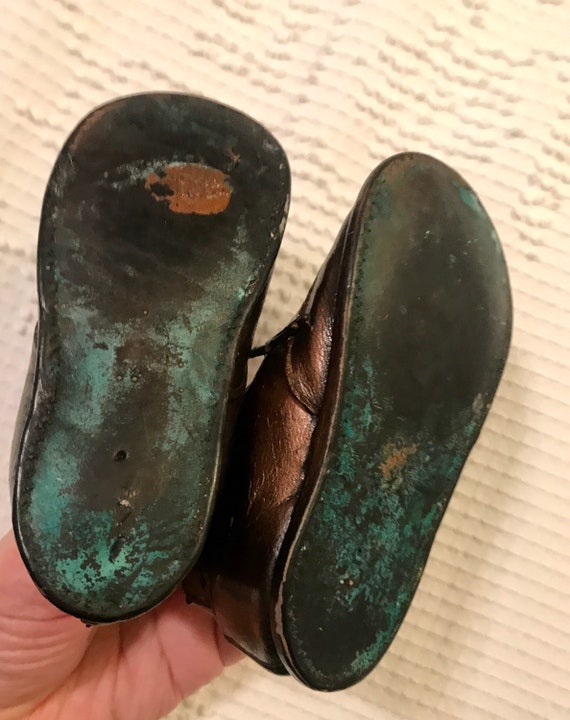 Sweet 1940's Pair of Bronze Baby Shoes - image 8