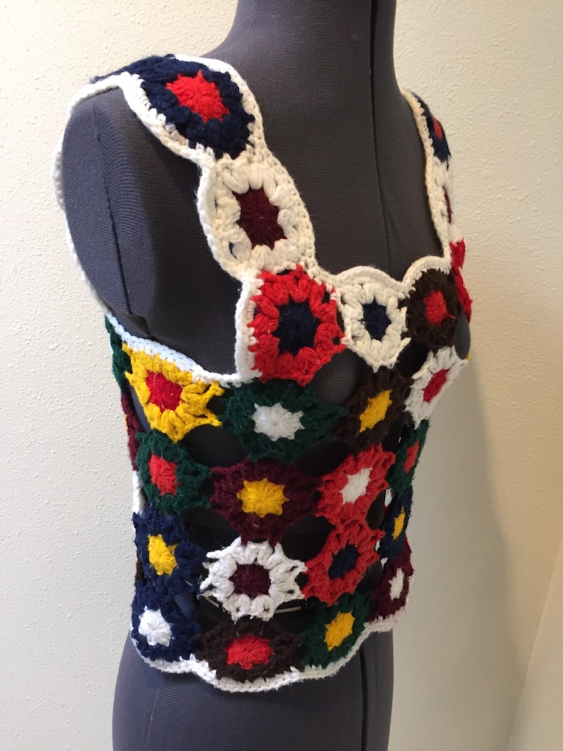 Vintage 1960/'s 100/% Acrylic Granny Octagon Hand Knit Pull-Over Shell by Bobbie Brooks Size SmallMedium