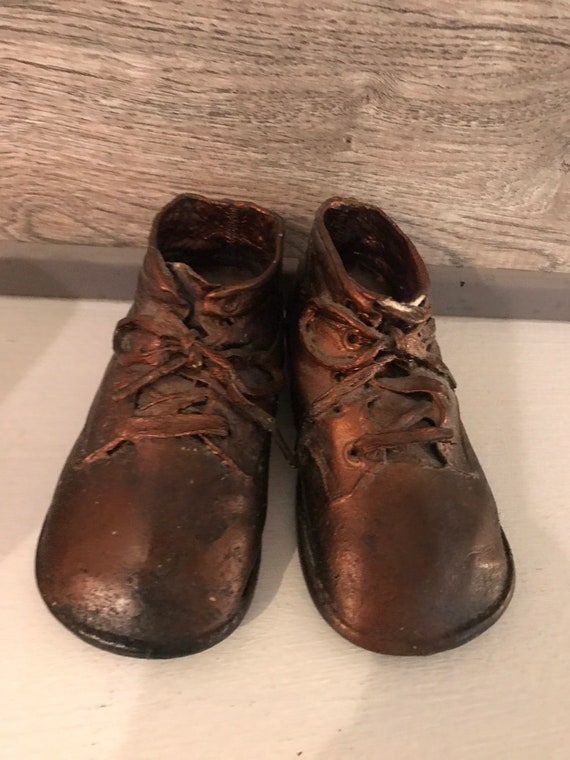 Sweet 1940's Pair of Bronze Baby Shoes - image 5