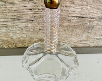 Mid Century Glass flower Shaped Bottom with Twisted/ Spiral Neck and Bronzed Cap