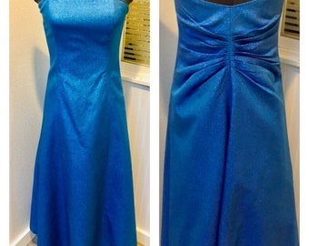 Sleeveless Blue Sparkly Diamond Dust Long Prom Dress / Low Ruched Back / Evening Dress / Wedding Bridal Dress my Jessica McCintock size 5/6