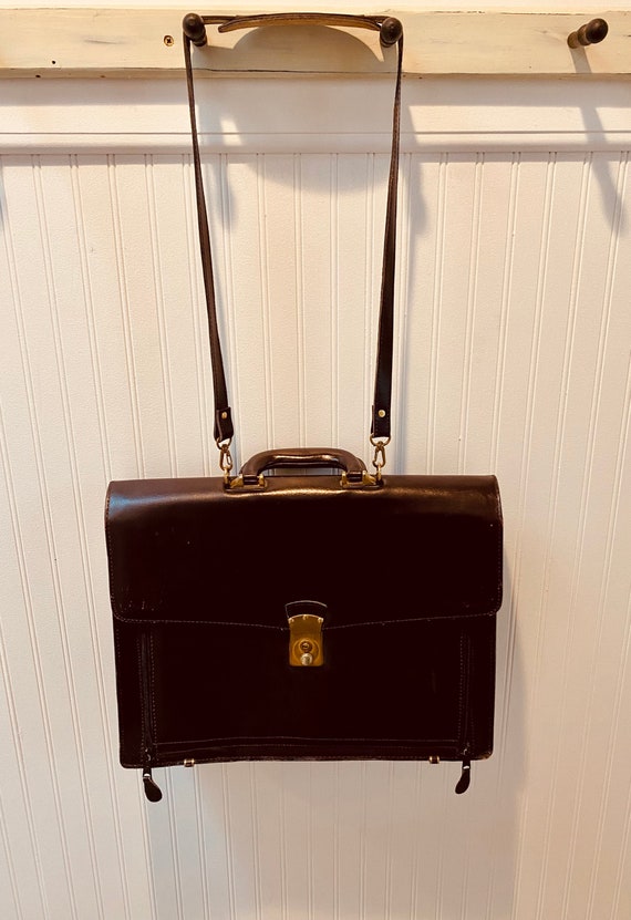 Vintage Dark Brown Leather Business Briefcase / Bu