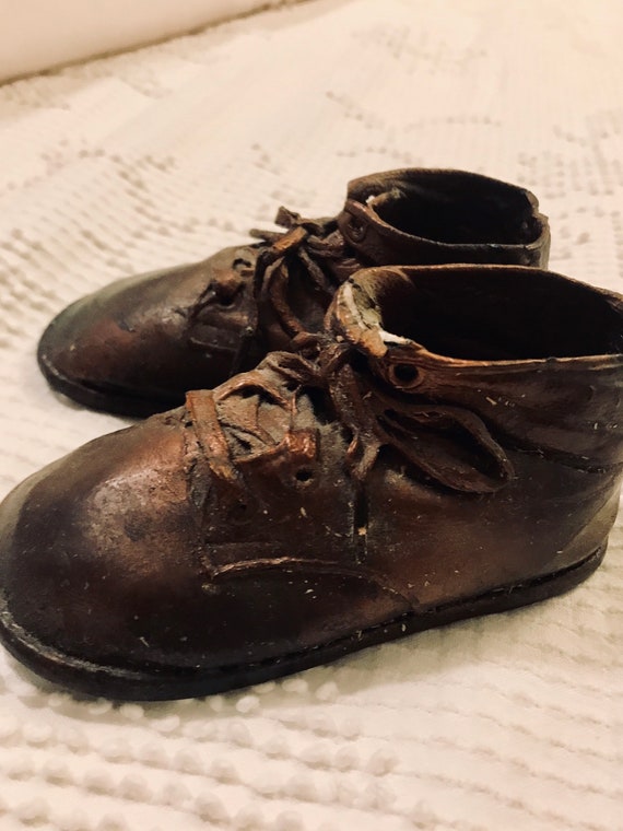 Sweet 1940's Pair of Bronze Baby Shoes - image 6