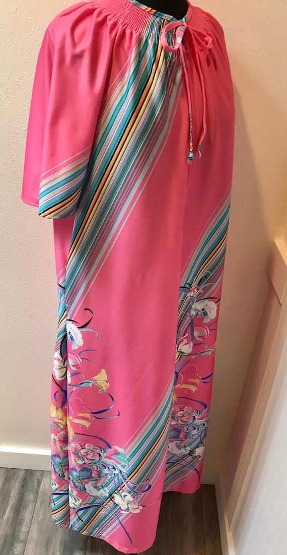 1960's Zipper Front Pink Psychedelic Floral Maxi … - image 2